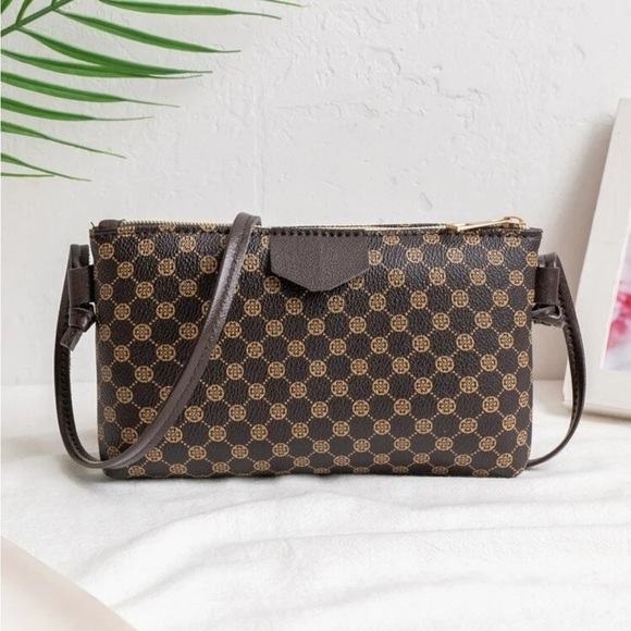 Handbags - ⚠️Clearance Coffee Brown Print Crossbody Bag